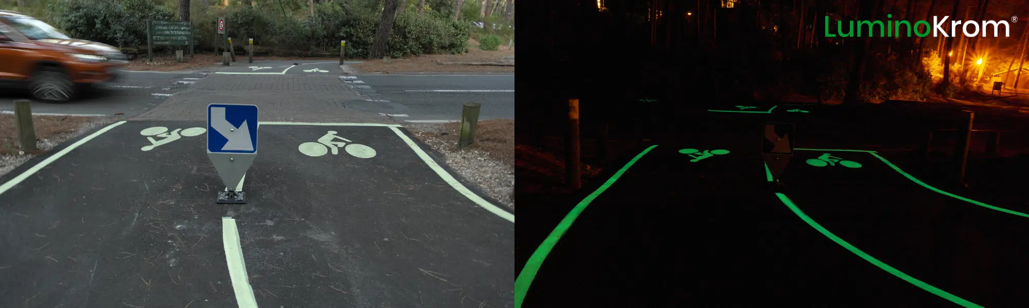 Signalétique lumineuse de nuit pour sécurité des pistes cyclables